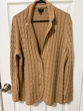 Talbots Camel Cable Knit Pure Merino Wool Button up Cardigan Sweater 2X